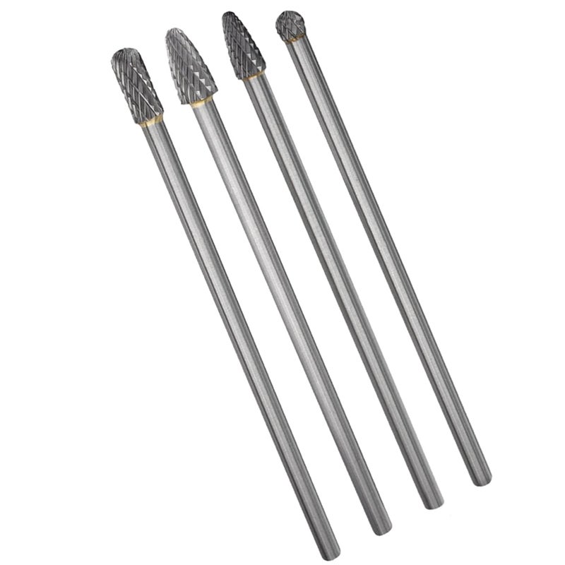 Wolfride 4pcs Long Shank Tungsten Carbide Burr Set 6mm Shank Die Grinder Burr Set for Metal 6-Inch Length - Image 1